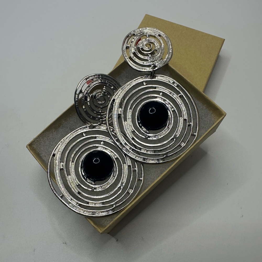 Silver and Black Circular Swirl Earrings